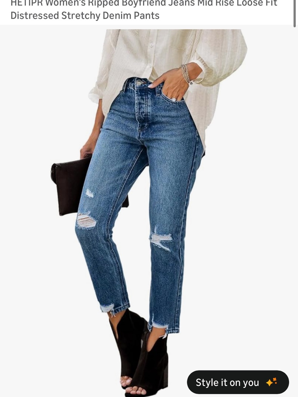 Hetipr Distressed Boyfriend Jeans 2XL Mid Rise Stretch Denim